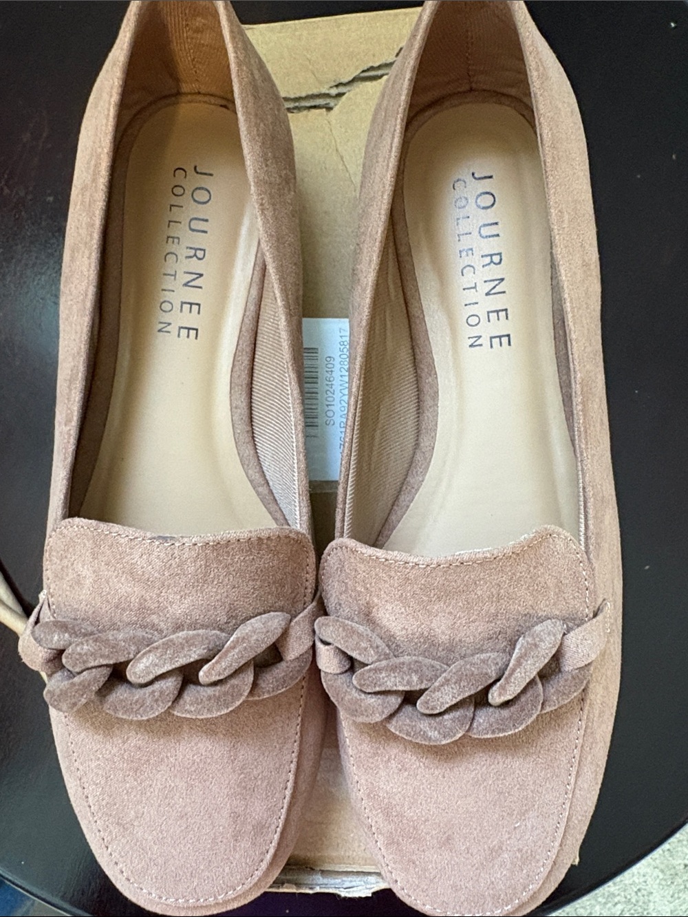 NWT Box Journee Collection Taupe Suede Loafers with Braided Chain - Size 8 - Picture 2 of 7